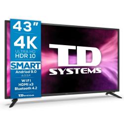 Smart TV 43" 4K UHD, Android 9.0, HbbTV, HDR10 TD Systems K43DLG12US